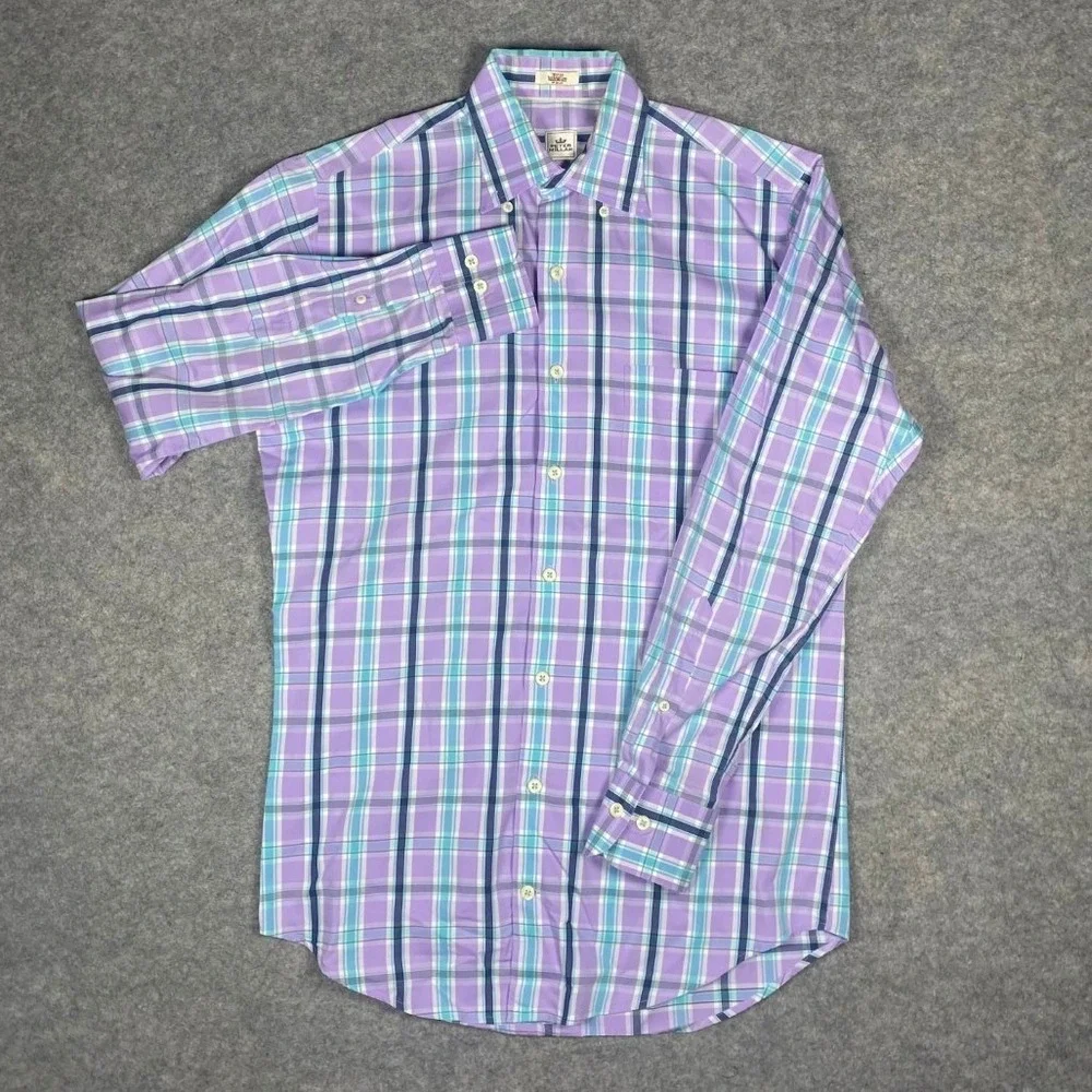 Peter Millar Men's Plaid Button Down Shirt Small Purple Aqua Blue Seaside Finish